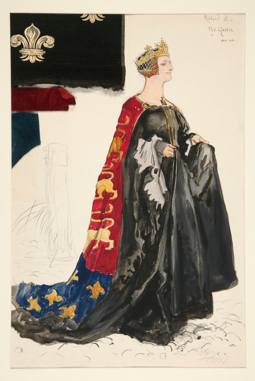 Drottningen (i svart), kostymskiss för Henry Irving av Edwin Austin Abbey