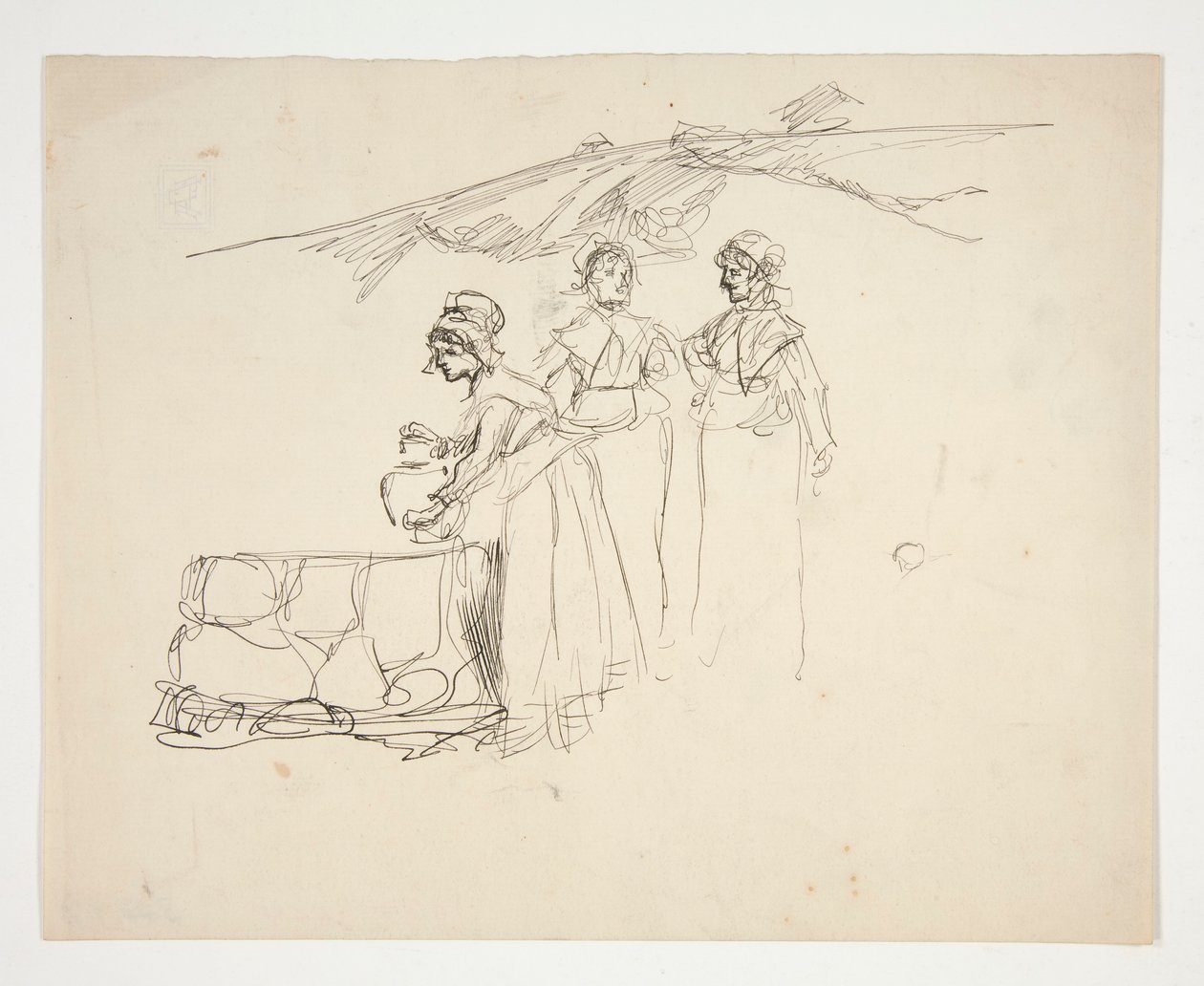 Tre kvinnor vid en brunn - oidentifierad illustration av Edwin Austin Abbey