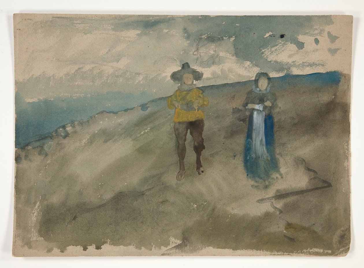 Två figurer i ett landskap (recto); Studie av människan av Edwin Austin Abbey