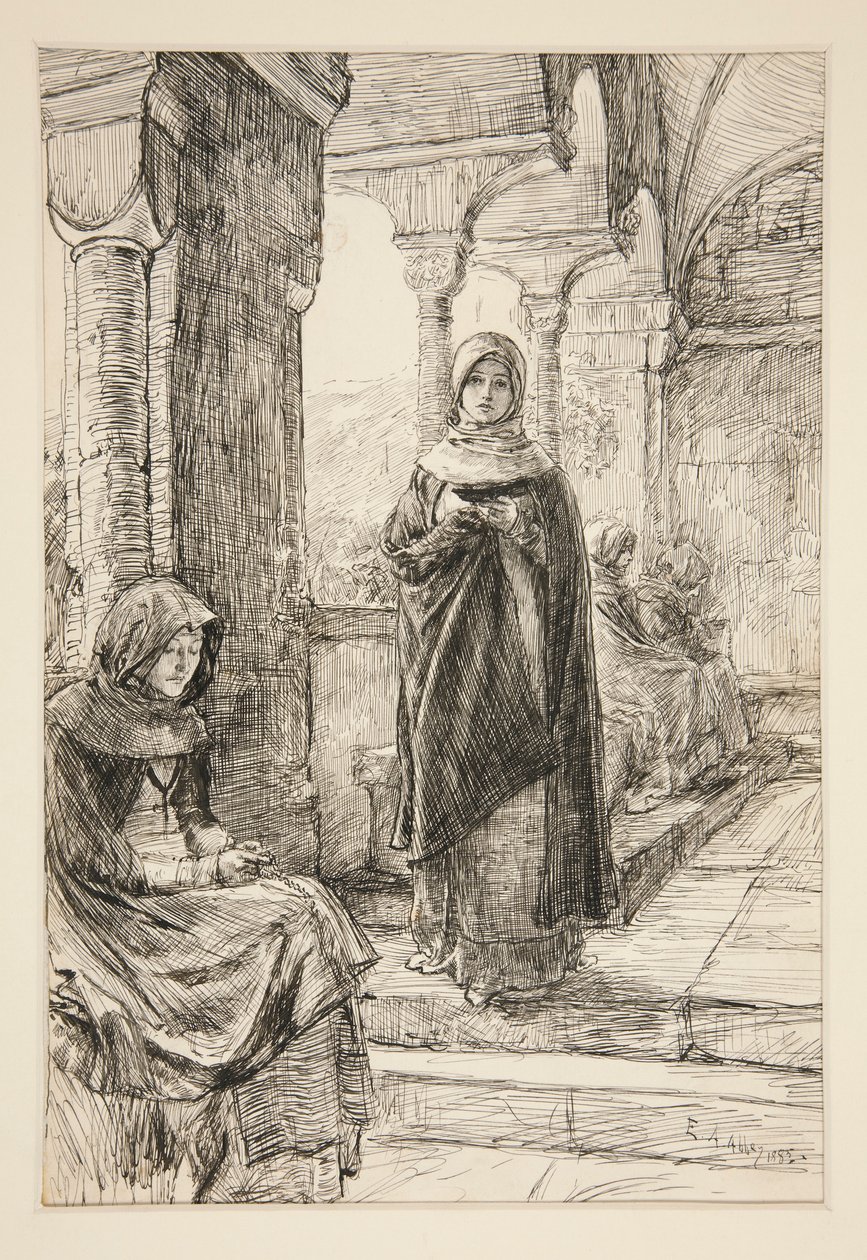 Två kvinnliga figurer i klostret, från klostret av Edwin Austin Abbey