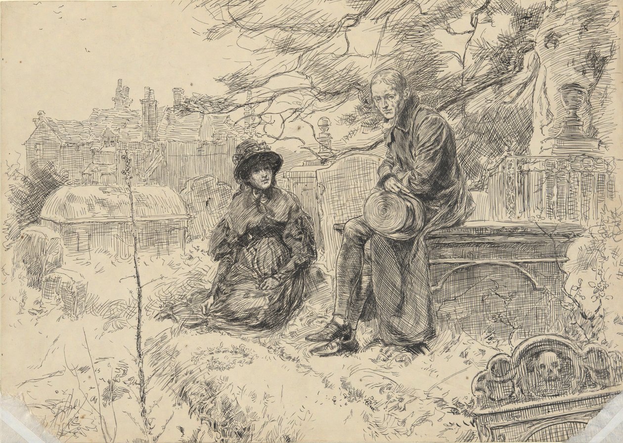 Två figurer på en kyrkogård av Edwin Austin Abbey