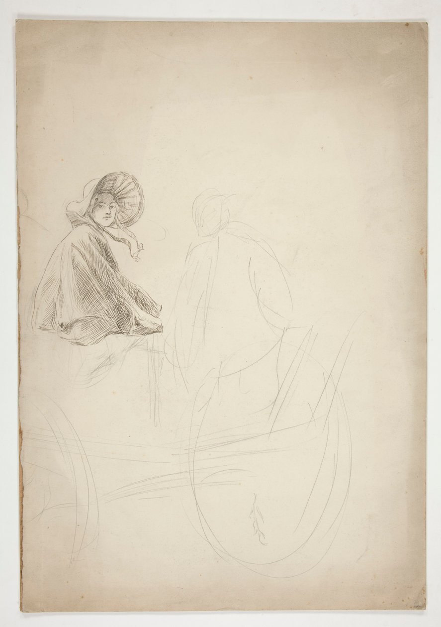 Två figurer sittande på en vagn - (oidentifierad illustration) av Edwin Austin Abbey