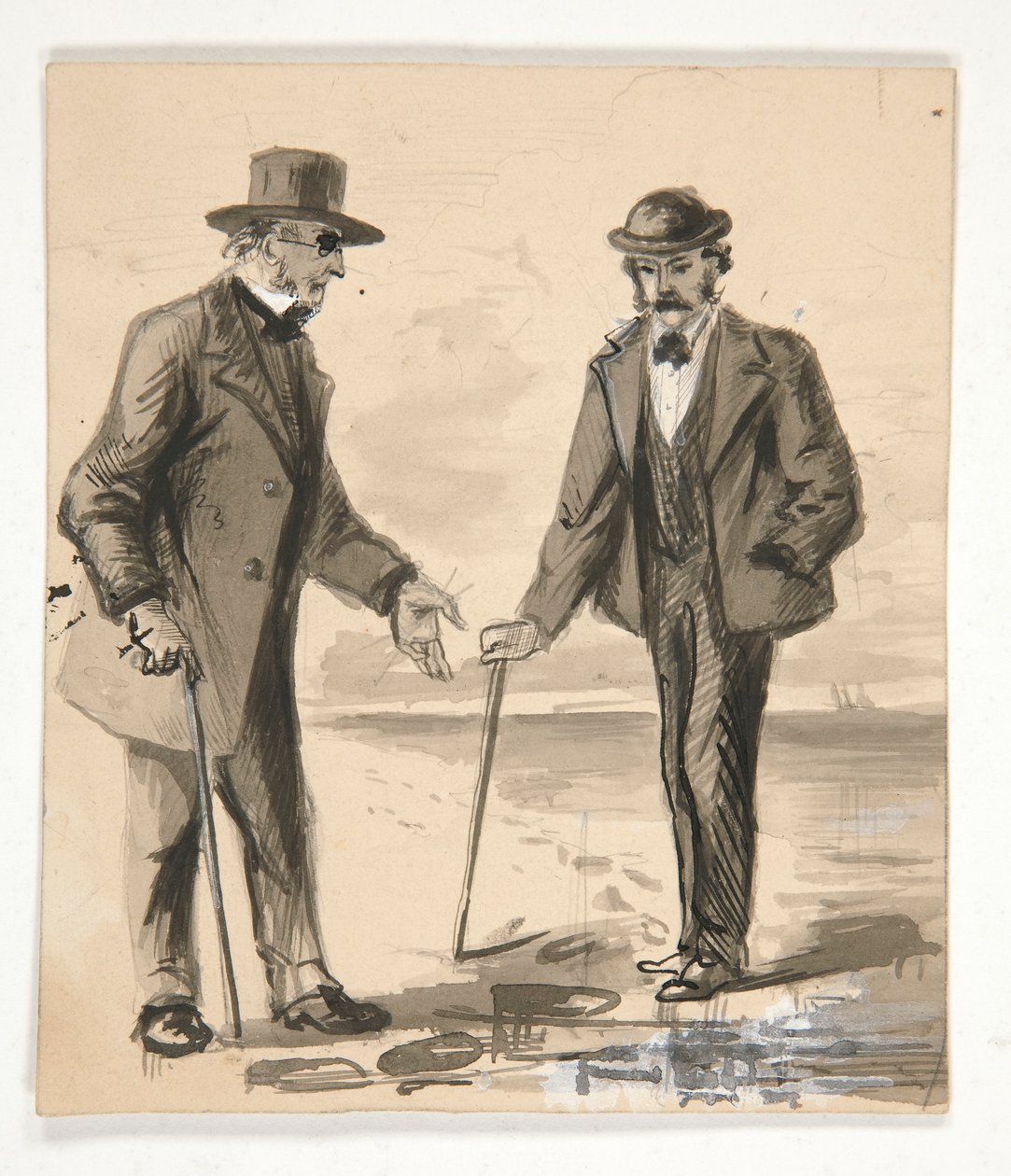 Två män som samtalar på stranden - oidentifierad illustration av Edwin Austin Abbey