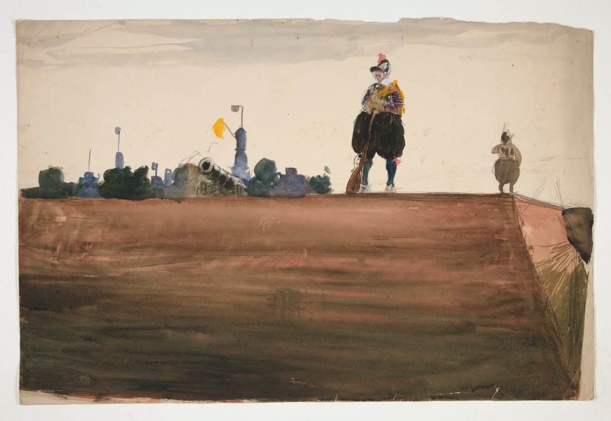 Två vaktposter på toppen av en fästningsmur av Edwin Austin Abbey