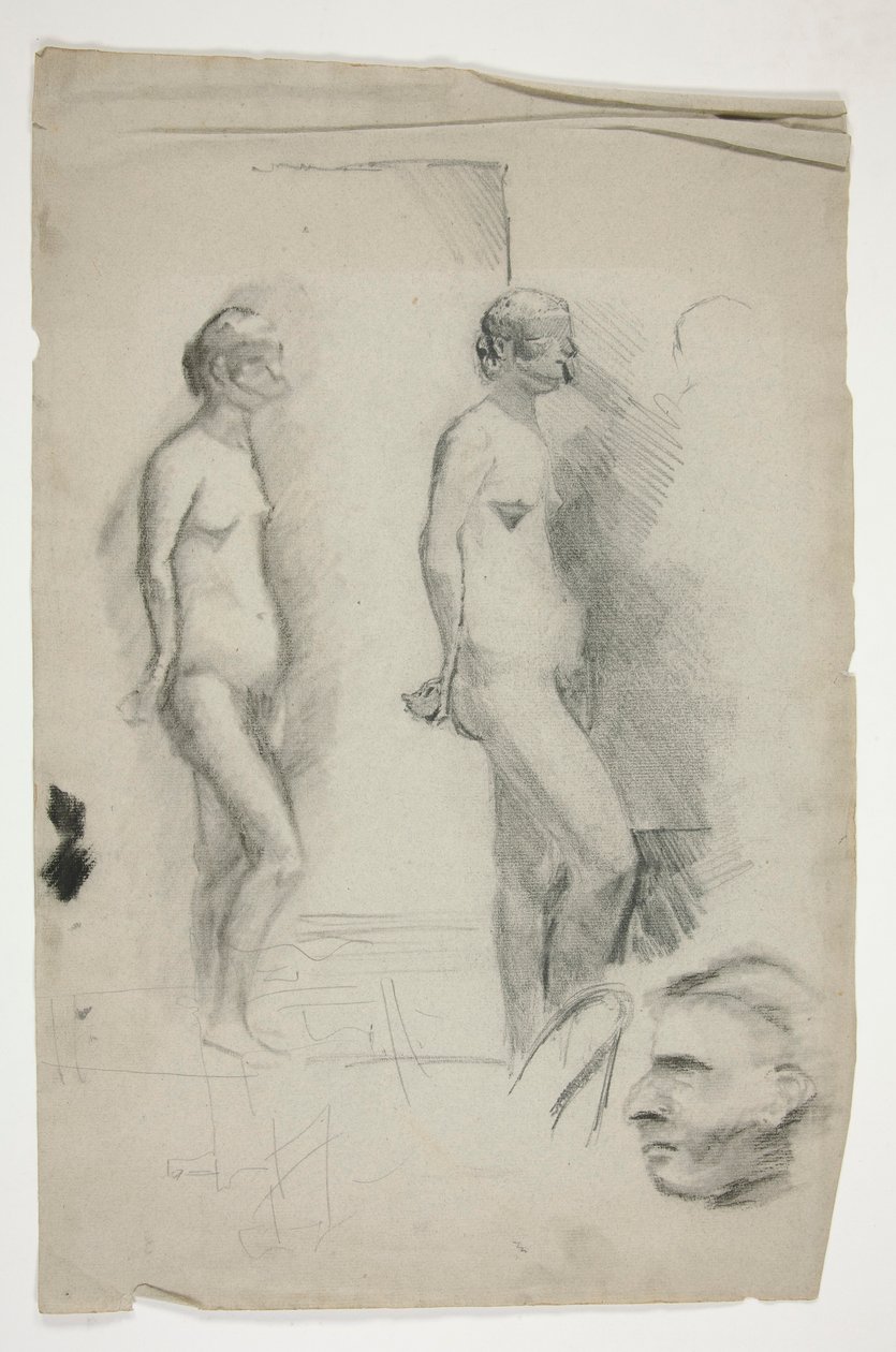 Två skisser av en nakenmodell och en man av Edwin Austin Abbey