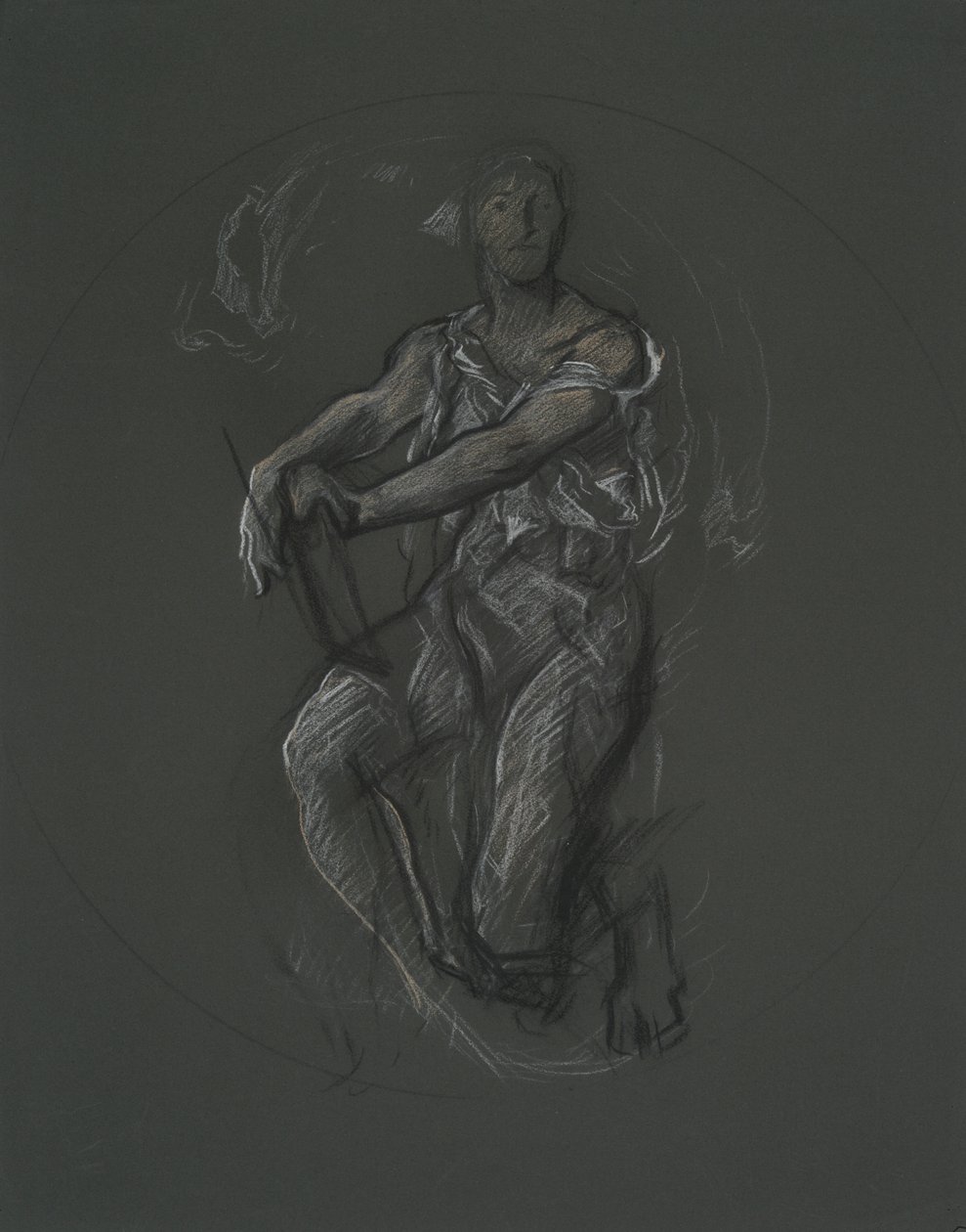 Oidentifierad figurstudie för väggmålningsprojekt vid Pennsylvania State Capitol Building, Harrisburg, 1902-1911 av Edwin Austin Abbey
