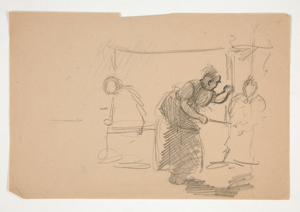 Oidentifierad illustration - Studie av kök med figur av Edwin Austin Abbey