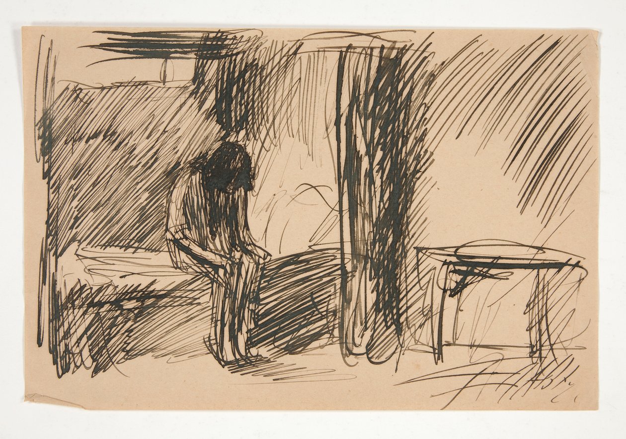 Oidentifierad illustration - Studie av en person i fängelse av Edwin Austin Abbey