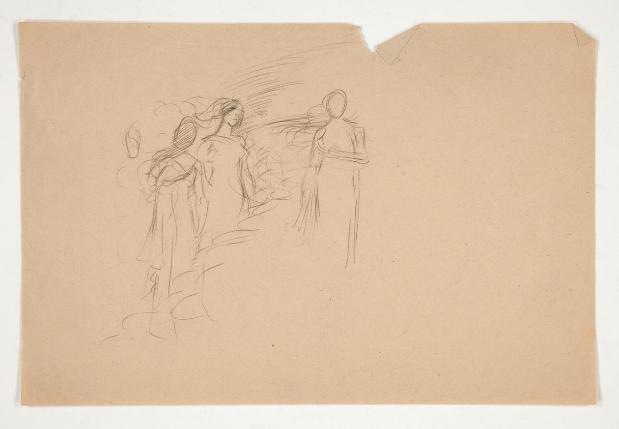 Oidentifierad illustration - Studie av tre kvinnliga figurer av Edwin Austin Abbey