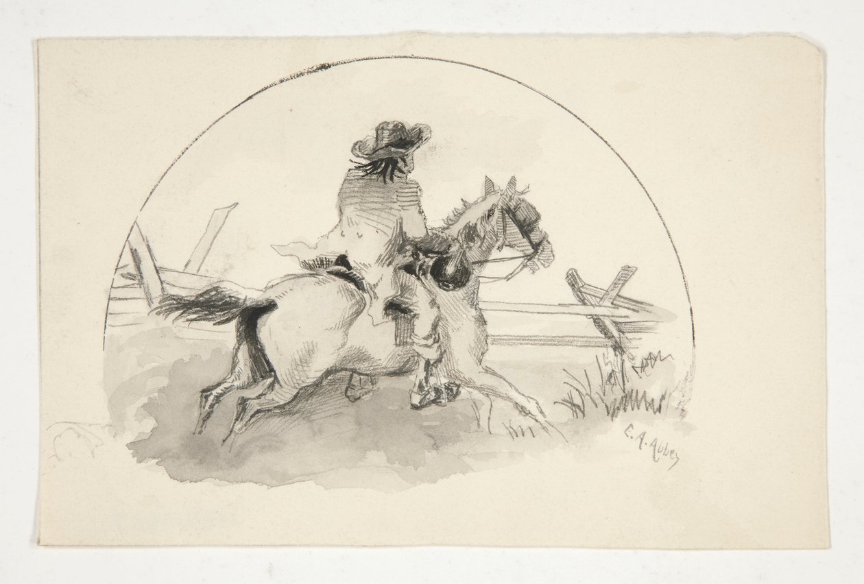 Oidentifierad illustration [Man till häst] av Edwin Austin Abbey