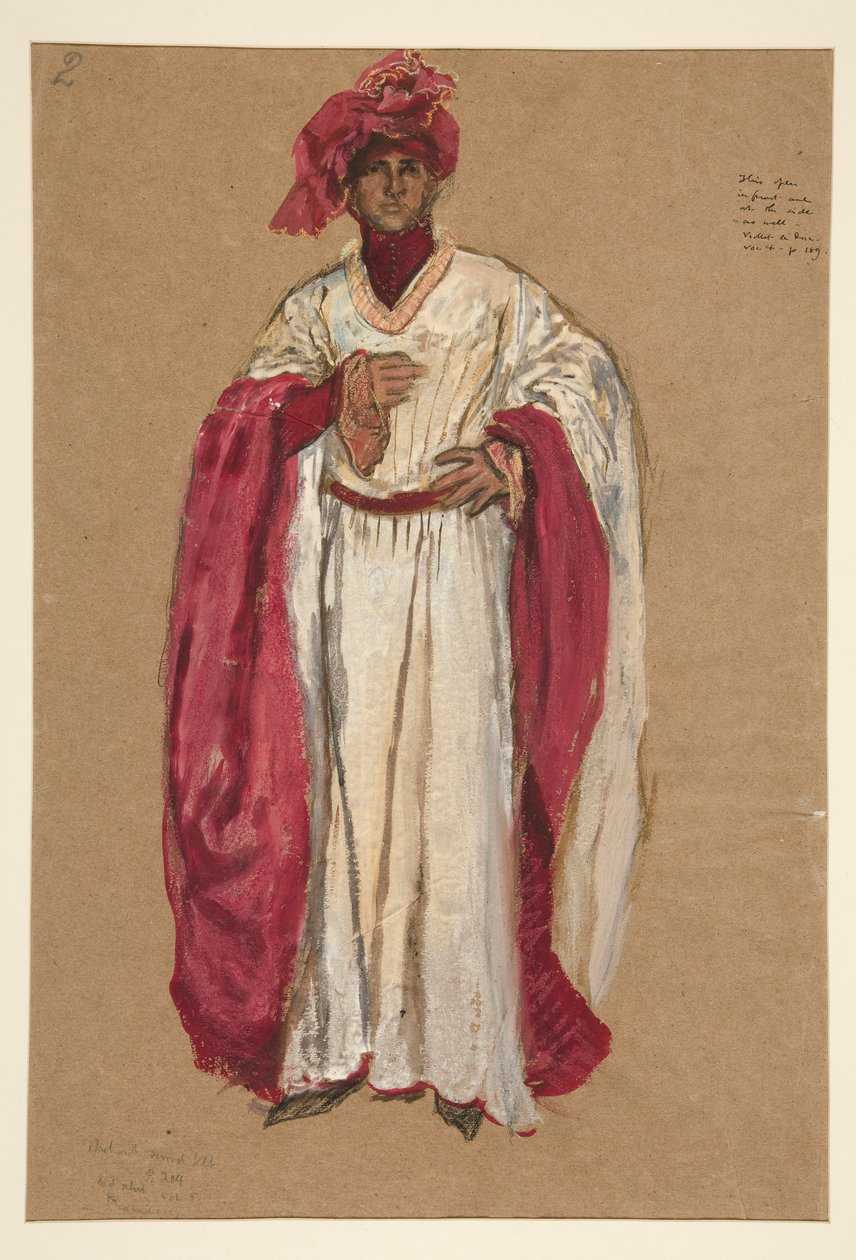 Oidentifierad man i röd dräkt, kostymskiss för kung Richard II av Edwin Austin Abbey