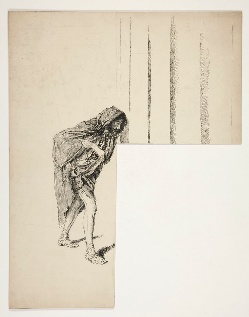 Vandrande man i mantel, skiss till en oidentifierad Shakespeare-pjäs av Edwin Austin Abbey