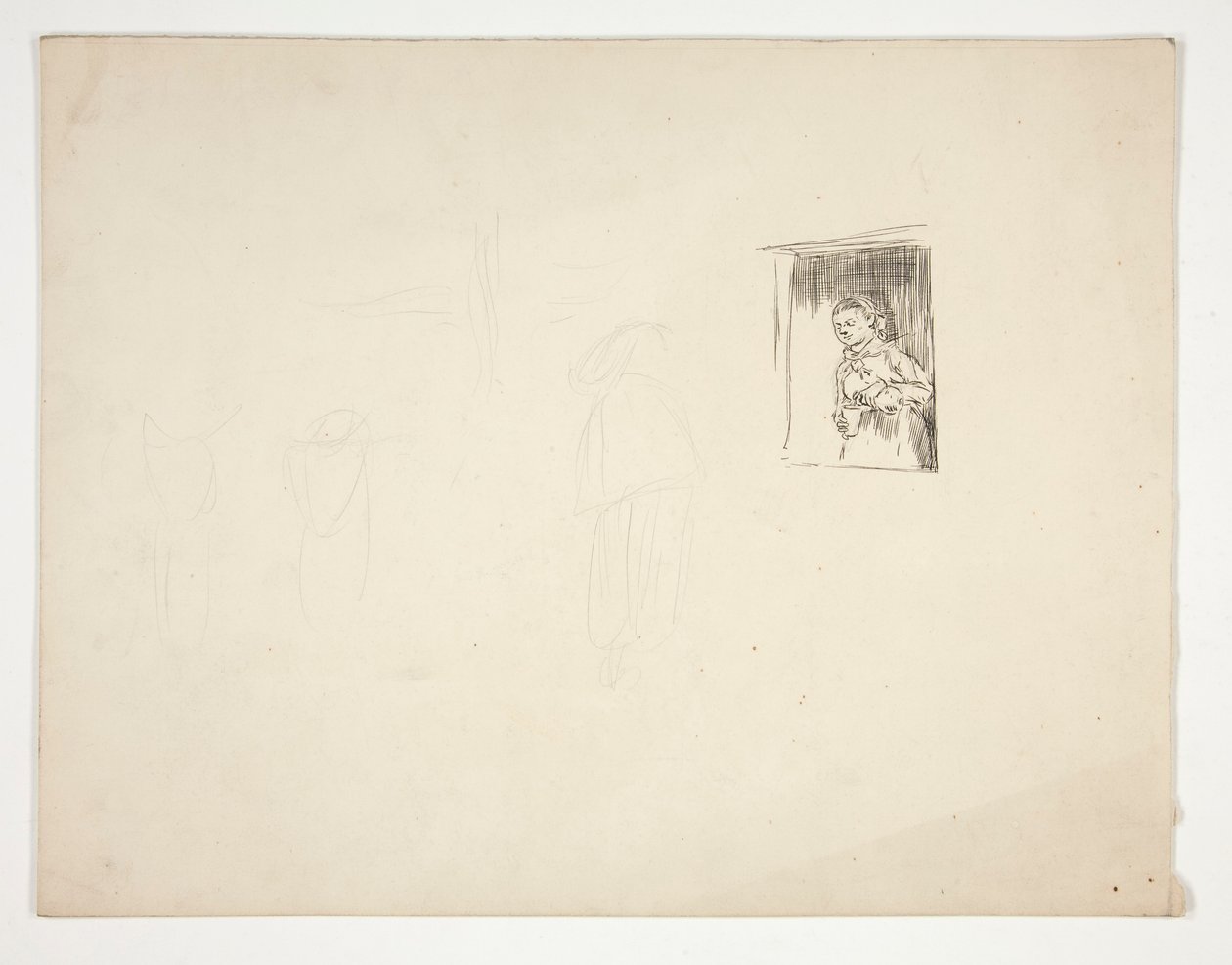 Kvinna vid fönstret - oidentifierad illustration av Edwin Austin Abbey