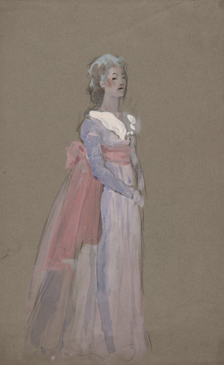 Kvinna i Empire-klänning - kostymstudie för La Tosca av Edwin Austin Abbey