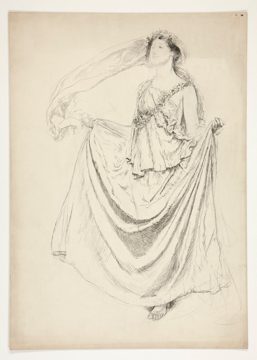 Kvinna i toga med girlanger, skiss till en oidentifierad Shakespeare-pjäs av Edwin Austin Abbey