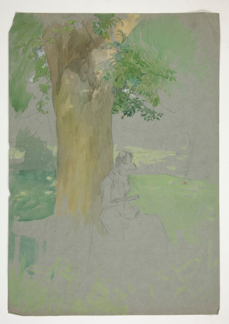 Kvinna som sitter under ett träd och läser av Edwin Austin Abbey