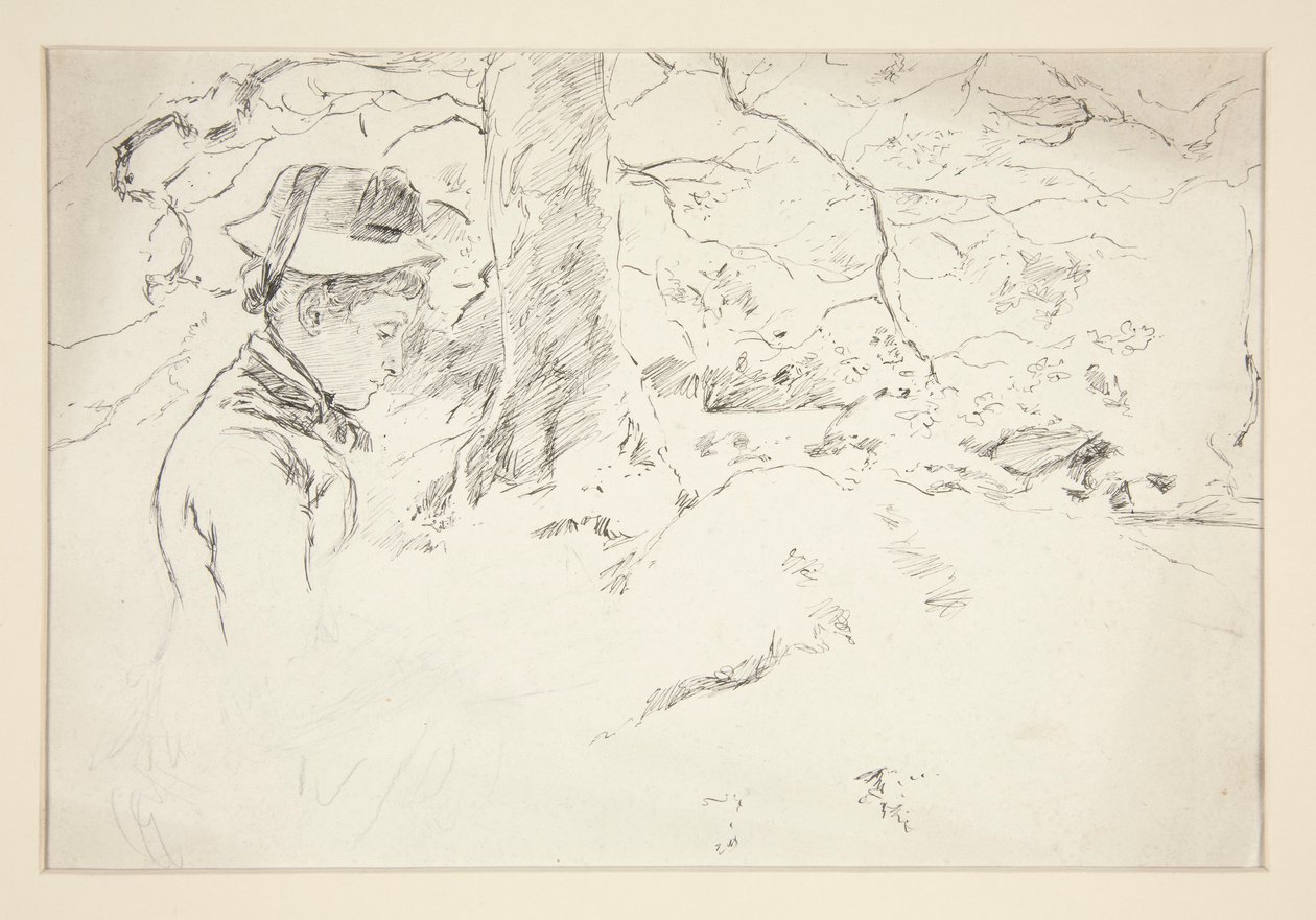 Kvinna som sitter i trädgården - oidentifierad illustration av Edwin Austin Abbey