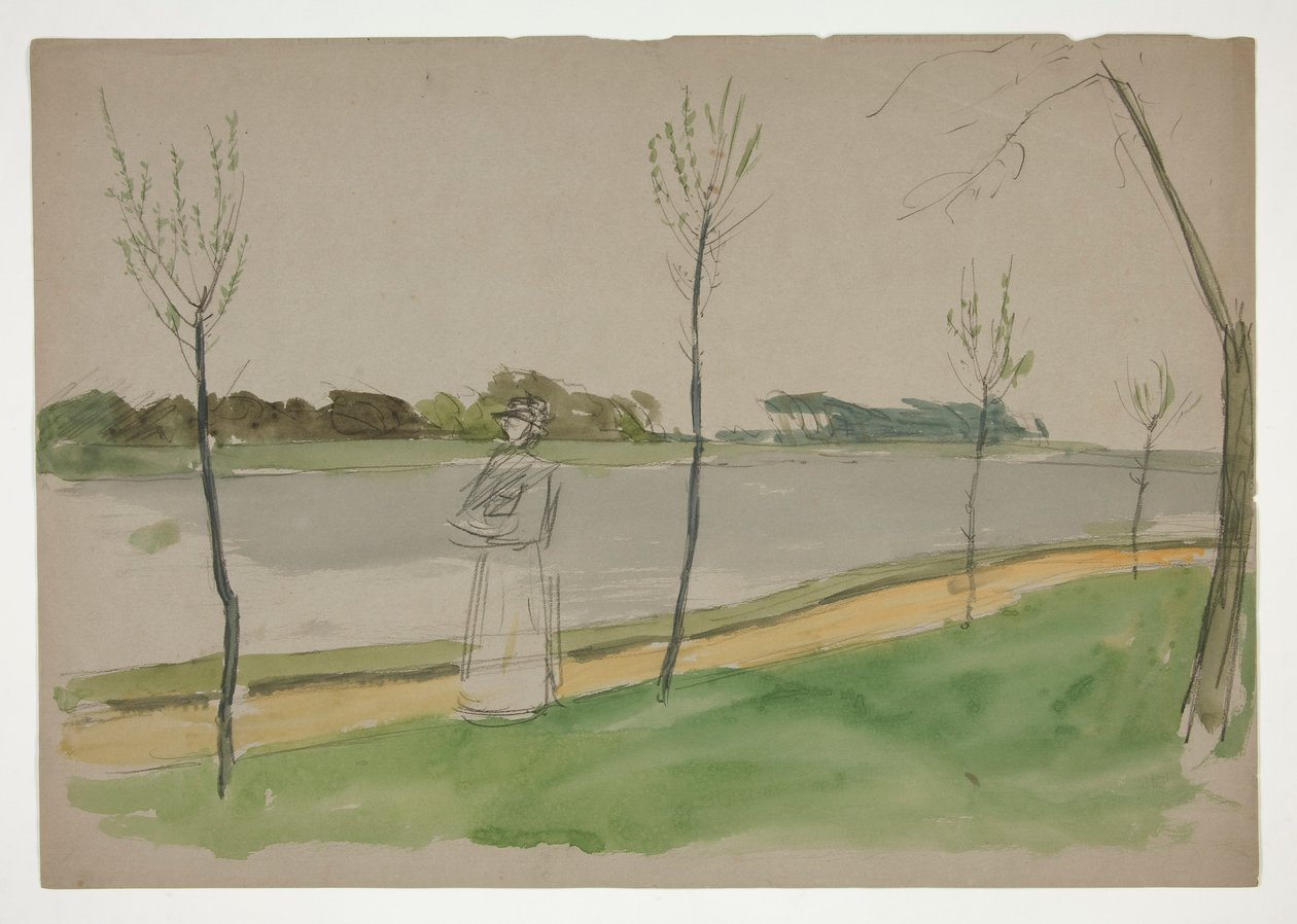 Kvinna som promenerar längs en flodstrand av Edwin Austin Abbey