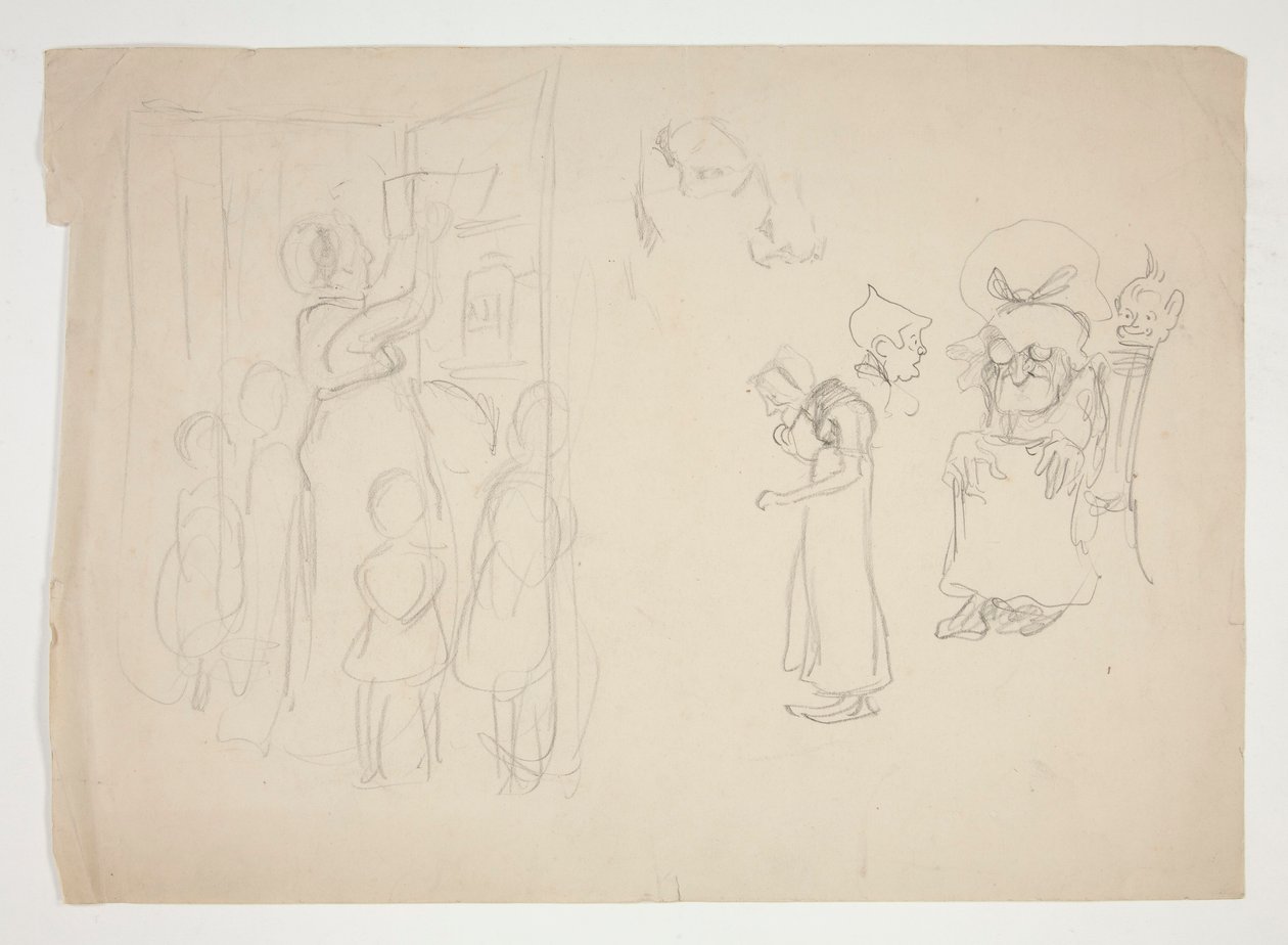 Kvinna med barn och tecknad film - oidentifierad illustration av Edwin Austin Abbey