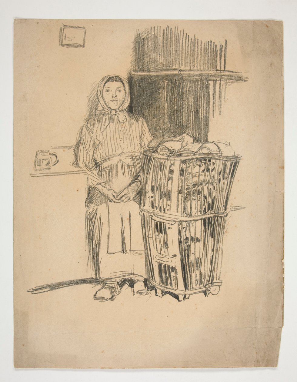 Kvinna med tvättkorg(?) - oidentifierad illustration av Edwin Austin Abbey