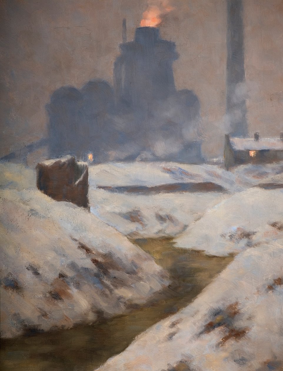 Ugn och snö, landskap (olja på duk) av Edwin Butler Bayliss