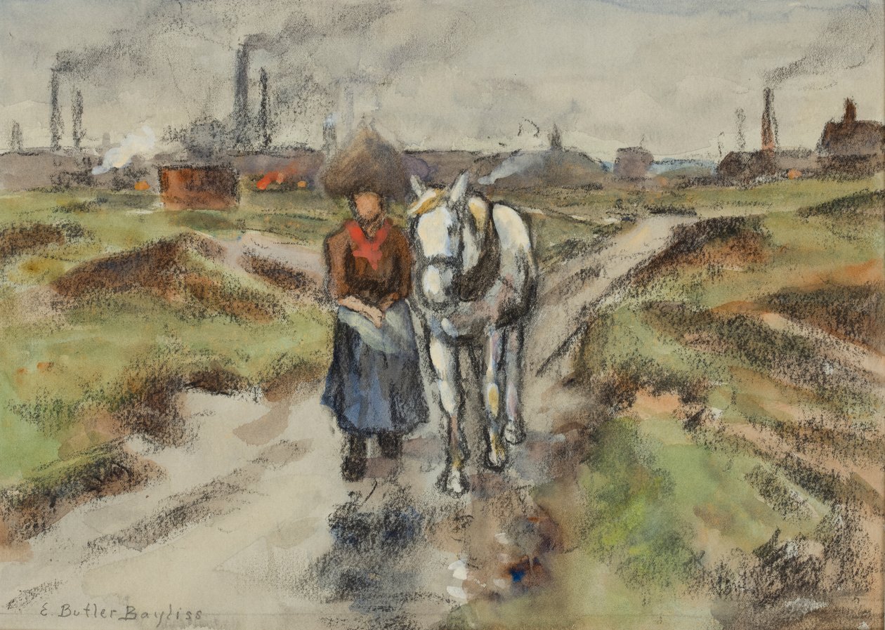 Leading the Barge Pony (akvarell med pastell på papper) av Edwin Butler Bayliss