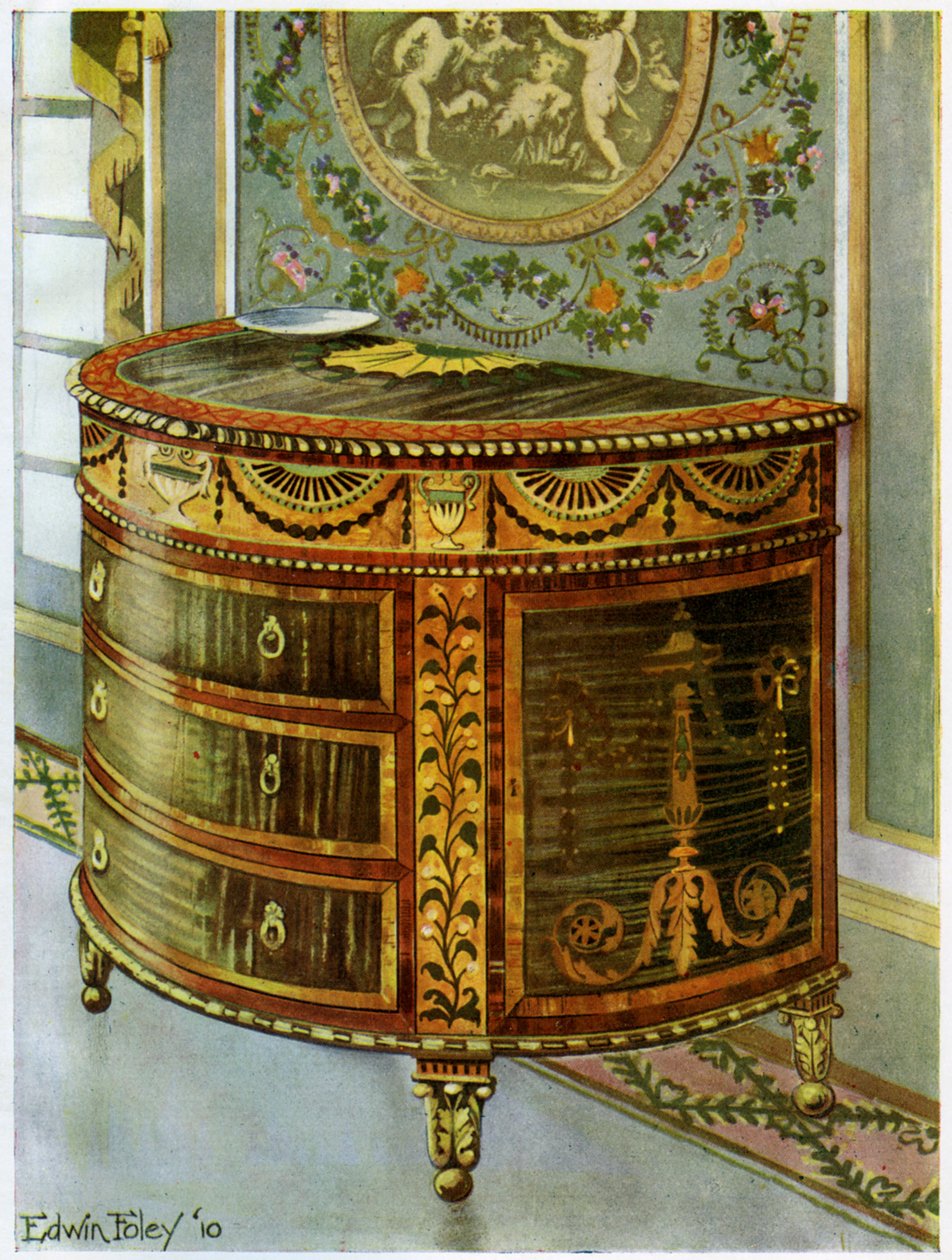 Inlagd kommod i satinträ med ormolu-fästen, 1911-1912. av Edwin Foley