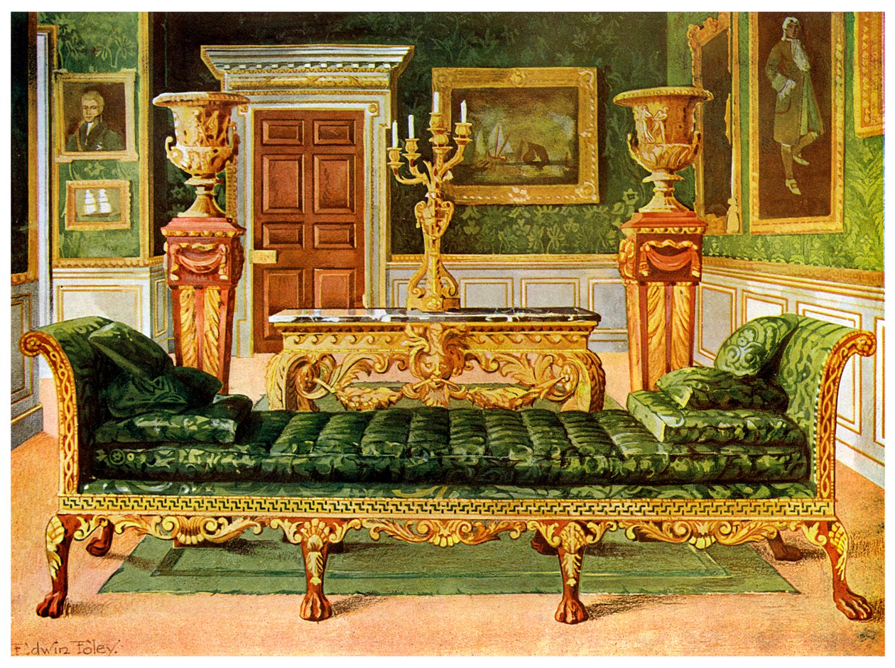 Mahogny och förgylld georgisk svit, Longford Castle, Wiltshire, 1911-1912. av Edwin Foley