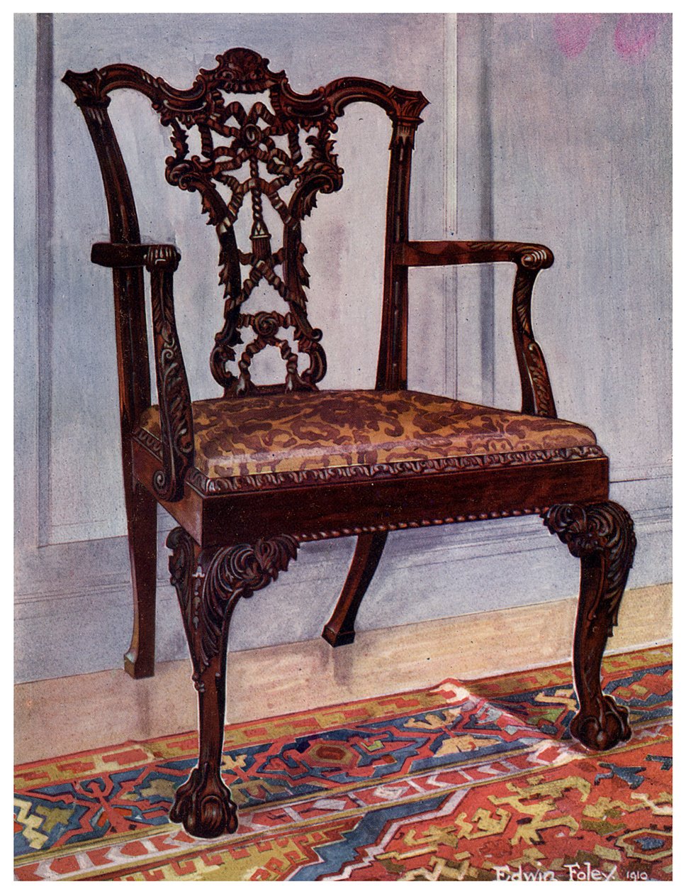 Fåtölj i mahogny, stil av Chippendale, 1911-1912. av Edwin Foley
