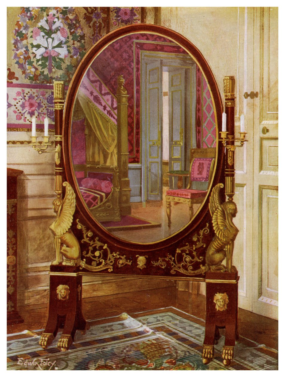 Oval spegel och säng av Napoleon I, 1911-1912. av Edwin Foley
