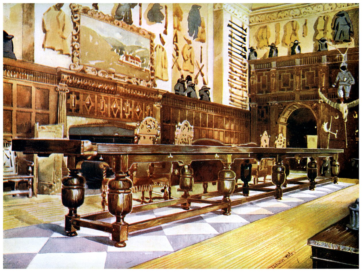 Skyffelbord i hallen på Littlecote, 1910. av Edwin Foley