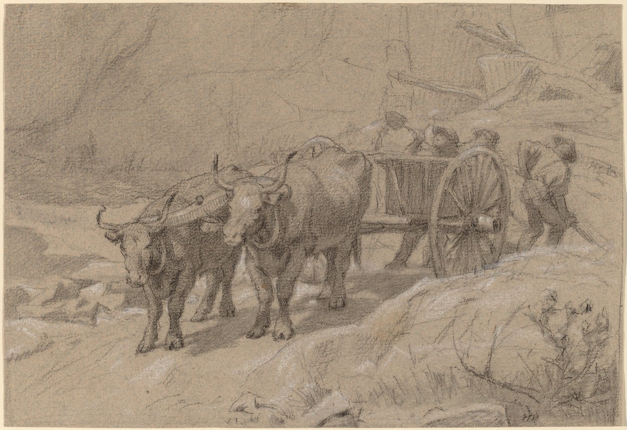 Oxar och tippvagn av Edwin Forbes