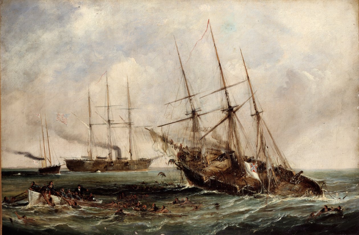 Förstörelse av den konfedererade ångbåten Alabama av US Ironclad Kearsarge, 19 juni 1864 av Edwin Hayes