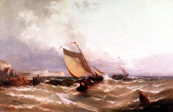 Fiskebåtar utanför en kustlinje av Edwin Hayes