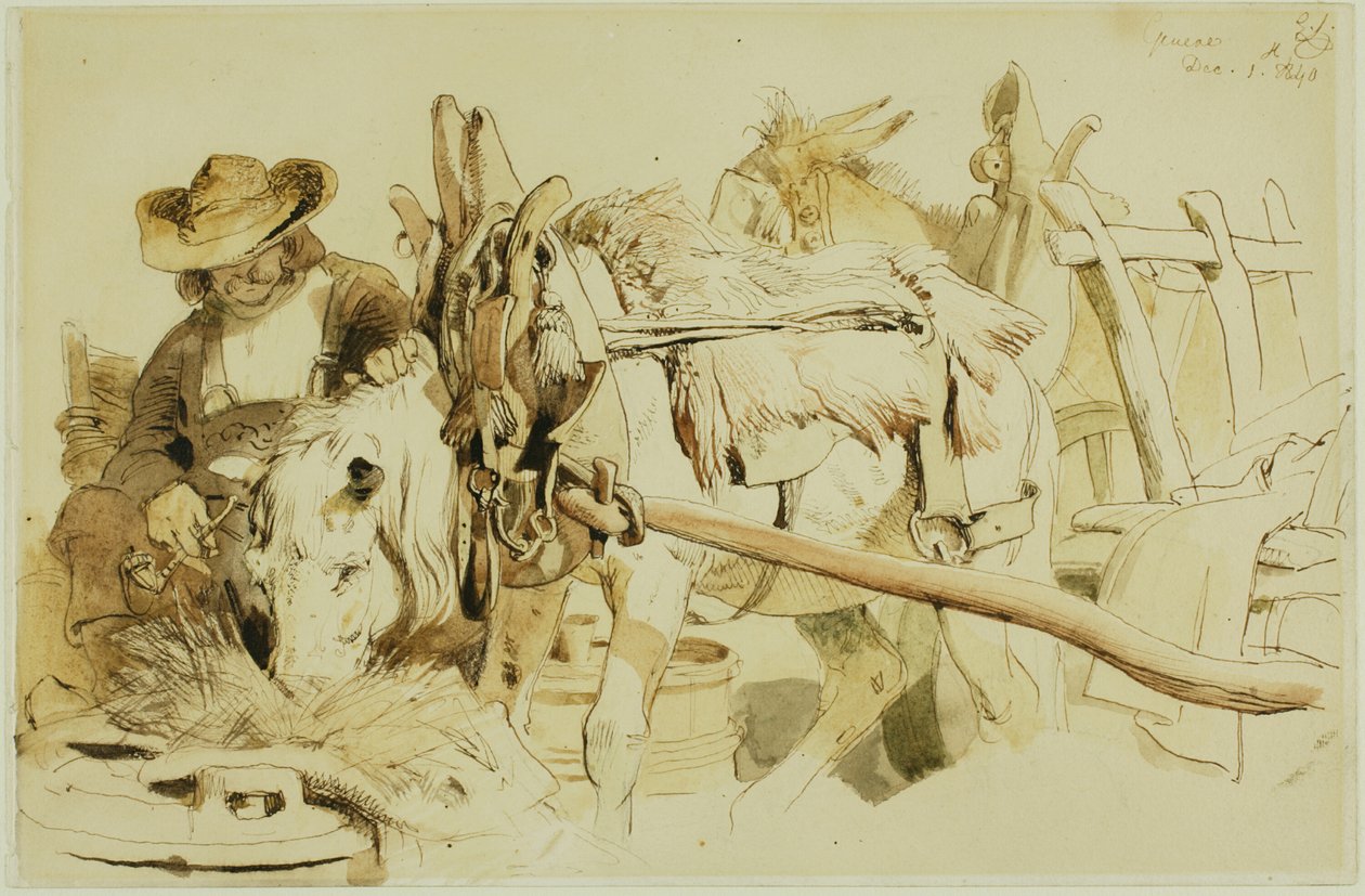 En bonde som matar sin ponny i Genève (recto); Sittande broder (verso) av Edwin Henry Landseer