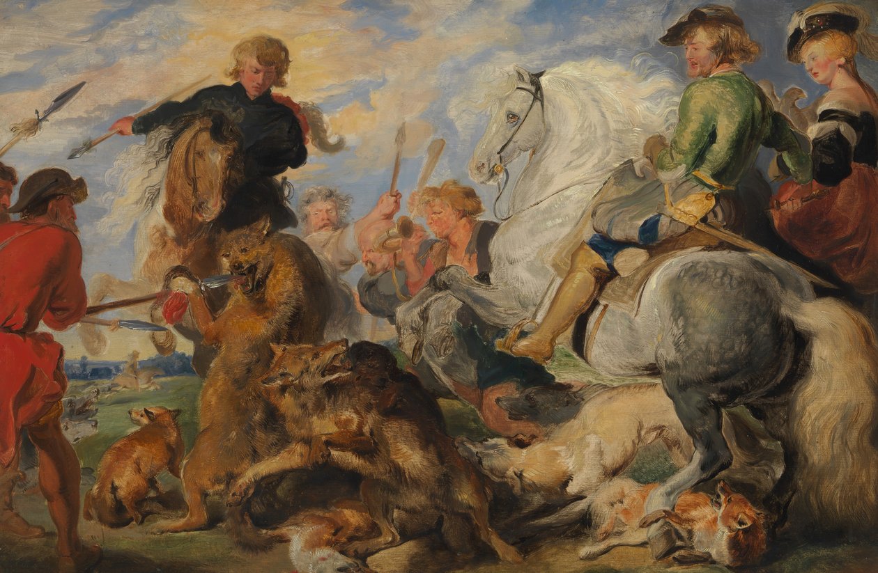 Kopia efter Rubenss Wolf and Fox Hunt, ca. 1824-26. av Edwin Landseer
