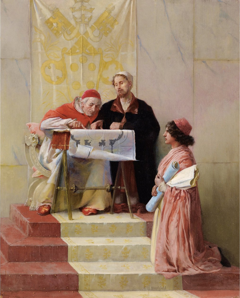 Bramante visar planer för basilikan St. Peter till påven av Edwin Howland Blashfield