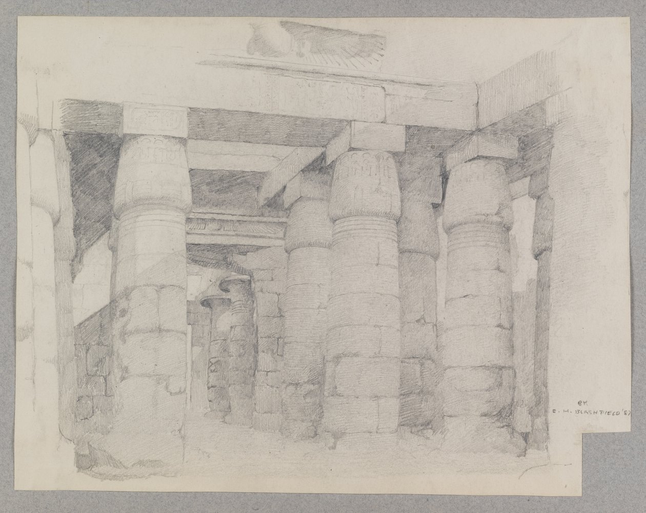 Khonsu-templet i Karnak, 1887 (grafit på texturerat vävt papper) av Edwin Howland Blashfield