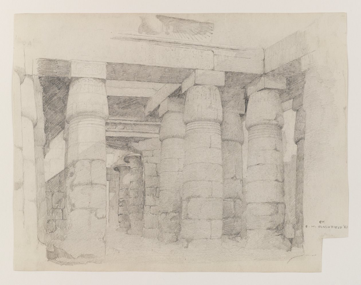 Khonsu-templet i Karnak, 1887 (grafit på vävt papper) av Edwin Howland Blashfield