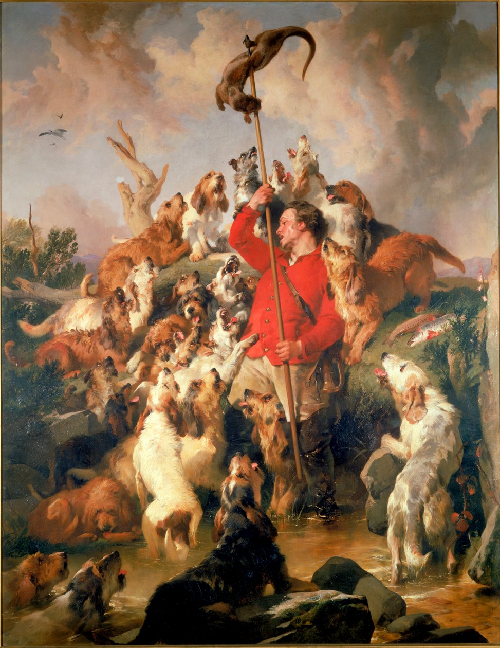 The Otter Speared, the Earl of Aberdeens Otterhounds, c.1844 (olja på duk) av Edwin Landseer