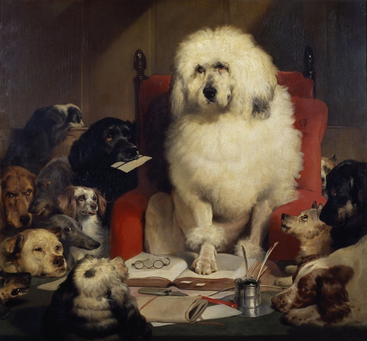 Trial by Jury, or Laying down the Law, c.1840 (olja på duk) av Edwin Landseer