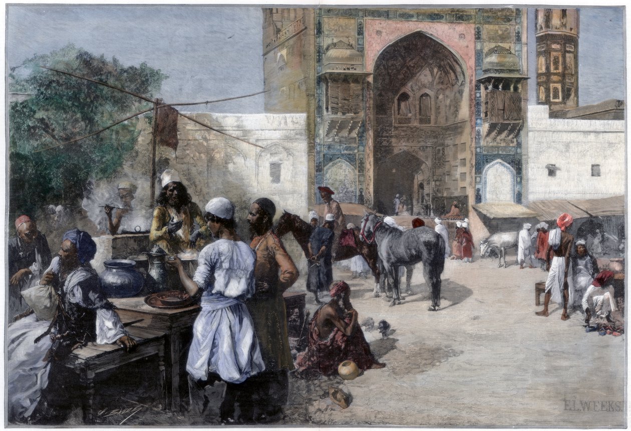 En utomhusrestaurang i Lahore, Indien, 1880. av Edwin Lord Weeks