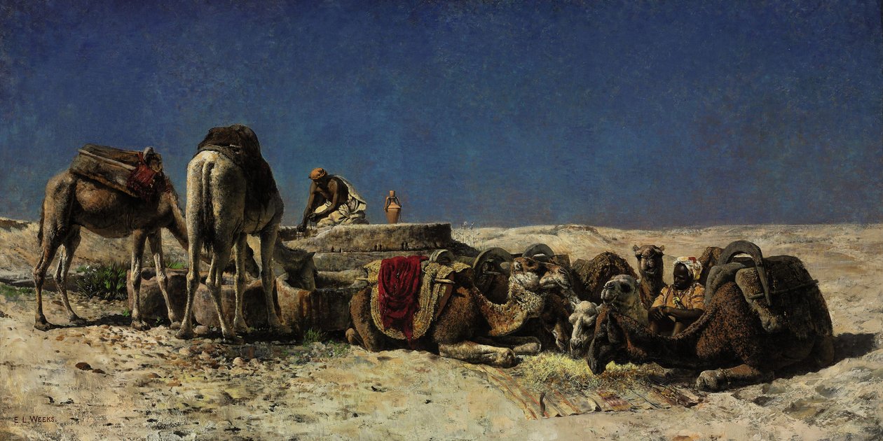 Kameler bredvid en cistern av Edwin Lord Weeks