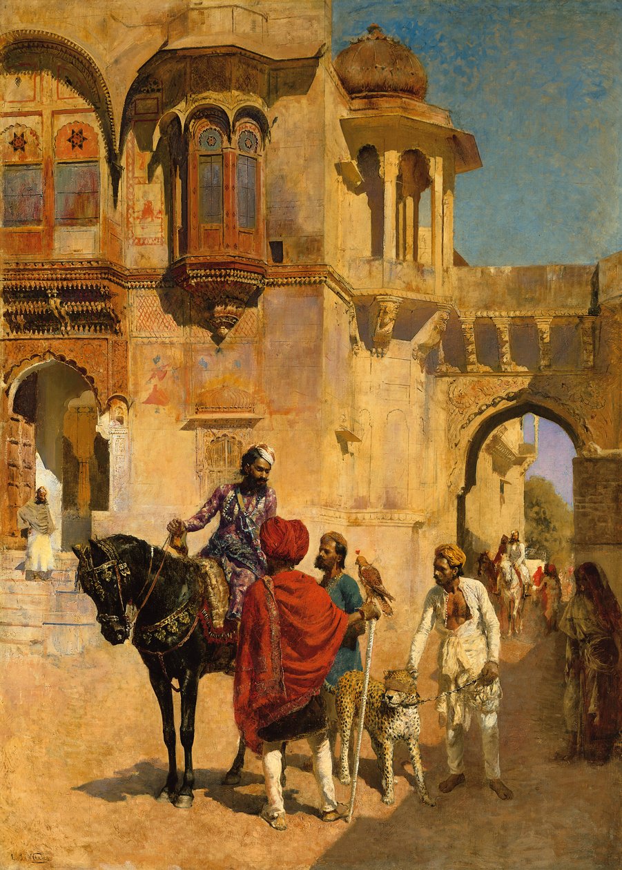 Avresa för jakten på förgården till ett palats i Jodhpore, ca 1898-1900 av Edwin Lord Weeks