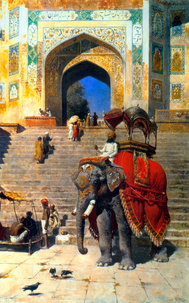Kunglig elefant vid porten till Jami Masjid, Mathura, 1800- eller tidigt 1900-tal. av Edwin Lord Weeks