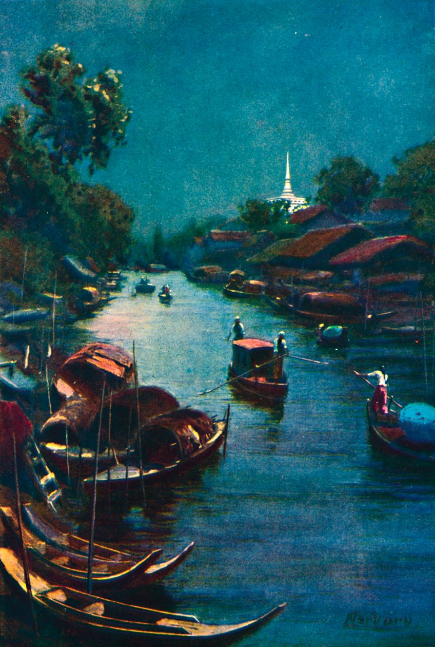 "En typisk kanalscene, Bangkok", 1913 av Edwin Norbury