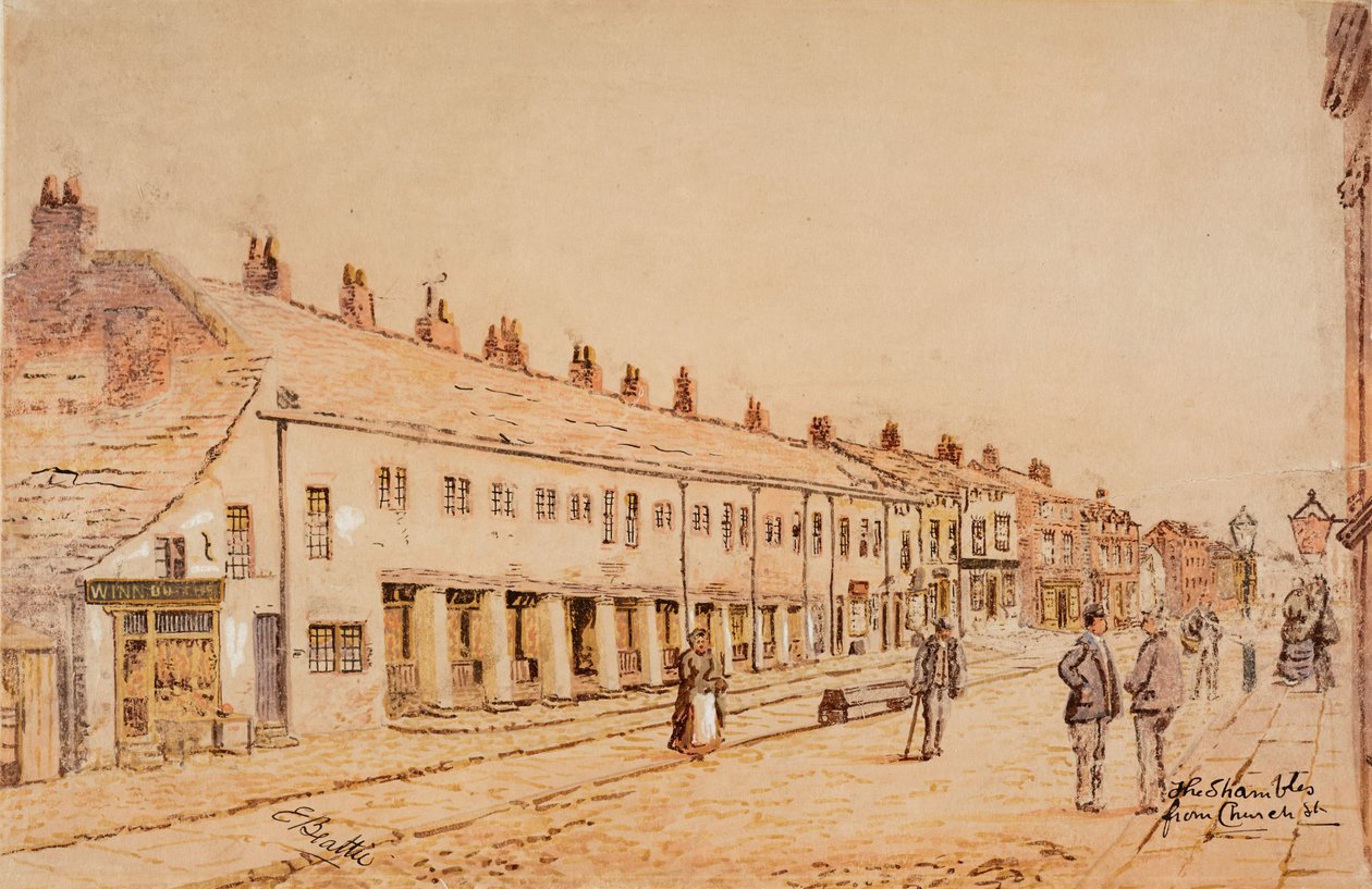 The Shambles, från Church Street, ca 1891-1917 (akvarell på papper) av Edwin Robert Beattie