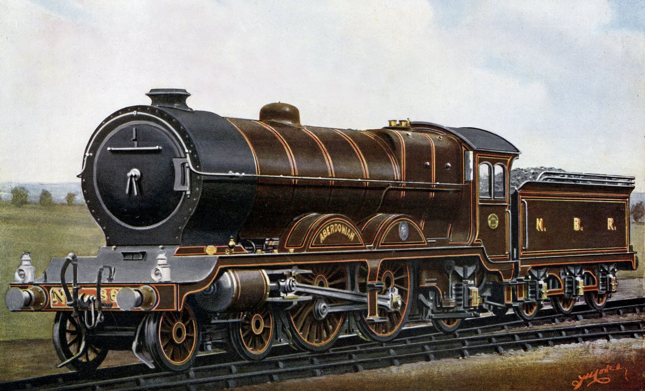Över den fjärde bron: Motorn av typen Aberdonian "Atlantic" för North British Railway av Edwin Thomas Rudd