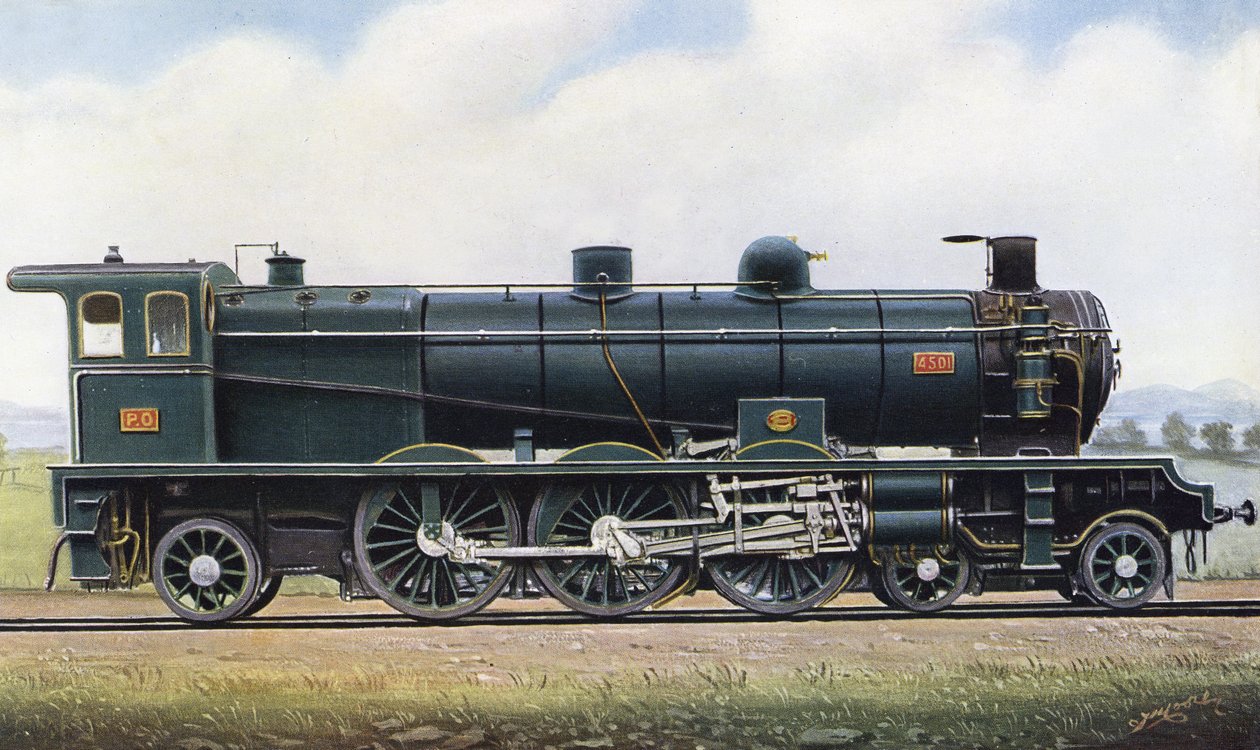Produkten från två republiker: "Pacific" Typ ångmotor nr. 4501, Paris - Orleans järnväg. 1910 (lito) av Edwin Thomas Rudd