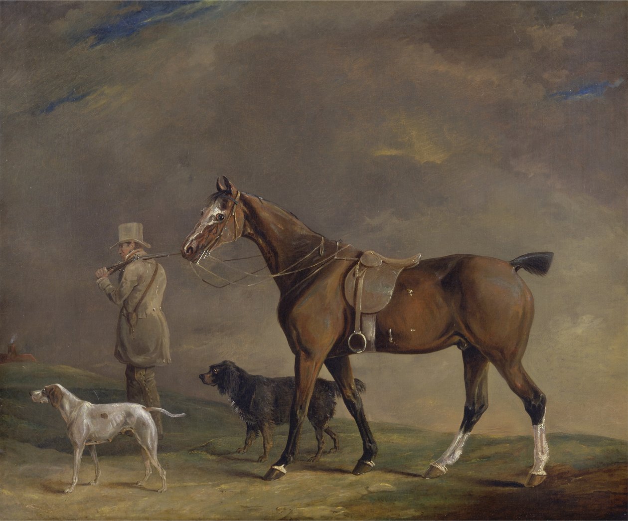 En idrottsman med skjutponny och vapenhundar (olja på duk) av Edwin W. Cooper